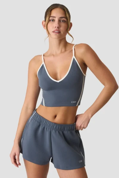 ICIW Contrast V-neck Top Misty Blue Kvenna