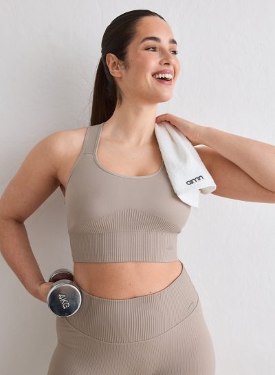 aimn Dark Clay High Support Ribbed Bra
