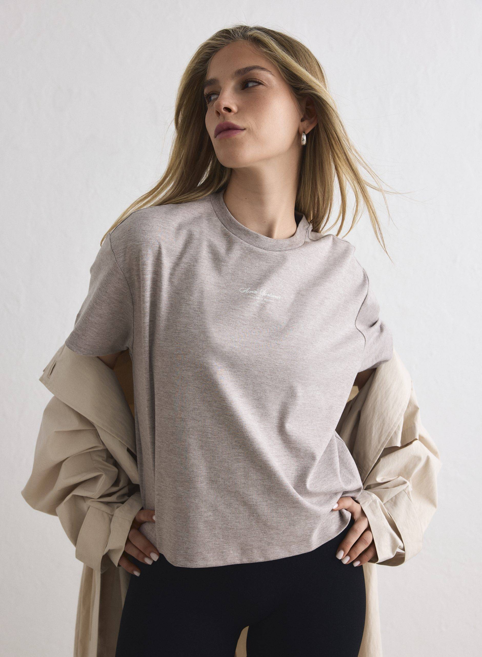 Espresso melange script boxy t-shirt_25450
