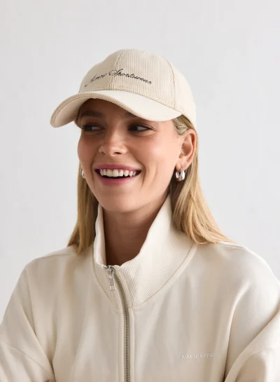 aimn Cafe Au Lait Script Corduroy Cap
