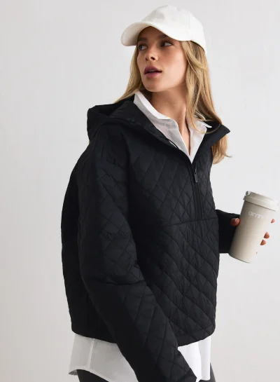 aimn Black Cropped Quilted Anorak