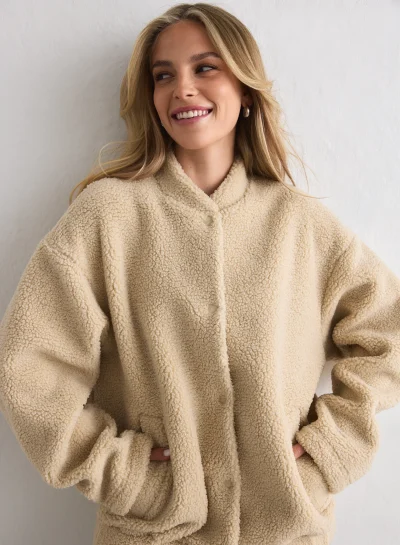aimn Cafe Au Lait Pile Coach Jacket