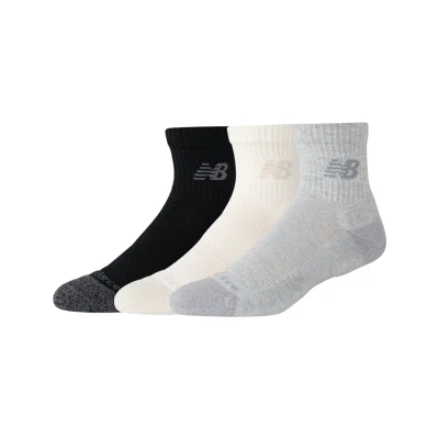 New Balance Active QTR Socks 3 Pack Black White Grey