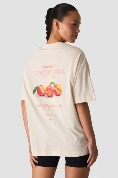 ICIW Everyday Oversized Cotton T-shirt Print Peach Cream White Kvenna