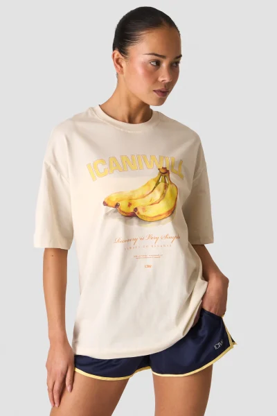 ICIW Everyday Oversized Cotton T-shirt Print Banana Cream White Kvenna