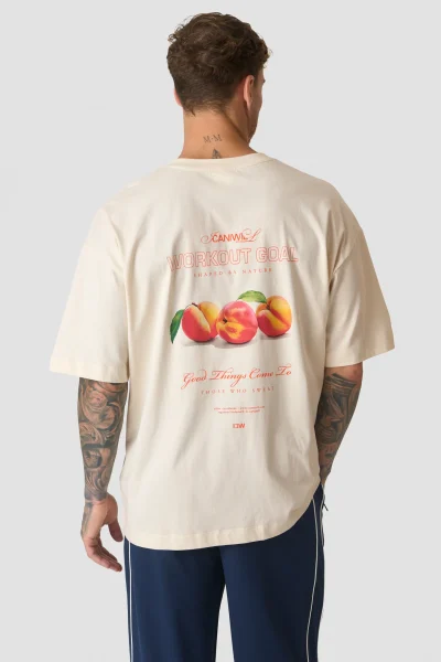 ICIW Everyday Oversized Cotton T-shirt Print Peach Cream White Karla