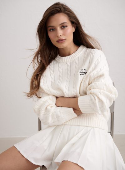 aimn Off White Club Cable Knit Sweater
