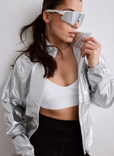aimn Silver Metallic Running Jacket