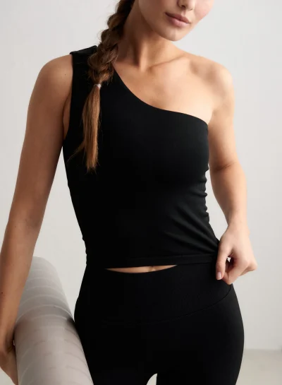 aimn Black Shape Seamless One Shoulder Bralette