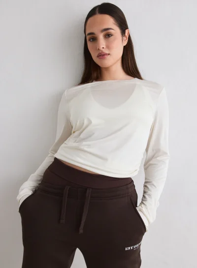 aimn Off White Luminous Draped Long Sleeve