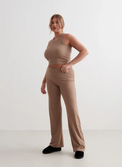 aimn Toffee Melange Ease Ribbed Pants