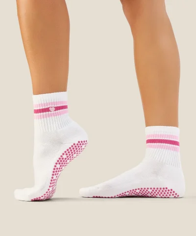 Move Active Classic Crew Grip Socks Mini Heart Stripe Ivory