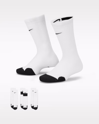 NIKE Elite Basketball Crew Socks 3-Pack Hvítir
