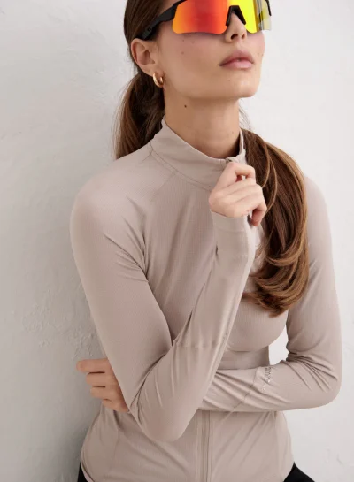 aimn Dark Clay Running Zip Long Sleeve