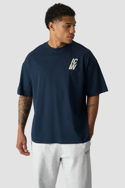 ICIW Everyday Oversized Cotton T-shirt Print Logo Midnight Blue Karla