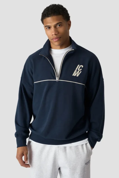 ICIW Everyday Terry Relaxed 1/4 Zip Piping Sweatshirt Midnight Blue Karla