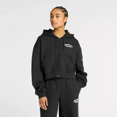 New Balance Linear Heritage Fleece Full Zip Hettupeysa Svört Kvenna