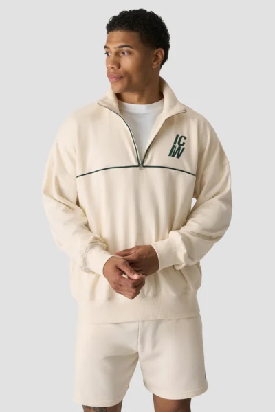 ICIW Everyday Terry Relaxed 1/4 Zip Piping Sweatshirt Cream Karla