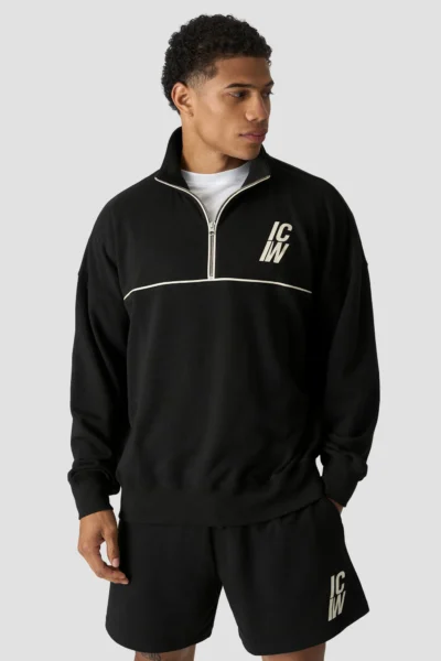 ICIW Everyday Terry Relaxed 1/4 Zip Piping Sweatshirt Black Karla
